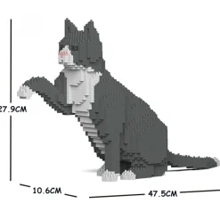 Jekca - Grey Tuxedo Cat 03S - Lego - Sculpture - Construction - 4D - Brick Animals - Toys - Avvenice