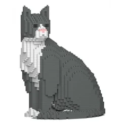 Jekca - Grey Tuxedo Cat 01S - Lego - Sculpture - Construction - 4D - Brick Animals - Toys - Avvenice