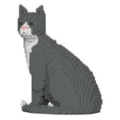 Jekca - Grey Tuxedo Cat 01S - Lego - Sculpture - Construction - 4D - Brick Animals - Toys - Avvenice