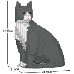 Jekca - Grey Tuxedo Cat 01S - Lego - Sculpture - Construction - 4D - Brick Animals - Toys - Avvenice