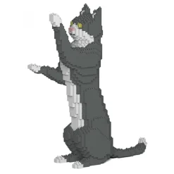 Jekca - Grey Tuxedo Cat 05S - Lego - Sculpture - Construction - 4D - Brick Animals - Toys - Avvenice