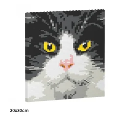Jekca - Tuxedo Cat Brick Painting 01S - Lego - Sculpture - Construction - 4D - Brick Animals - Toys - Avvenice
