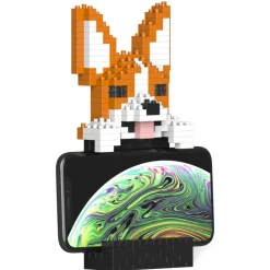Jekca - Welsh Corgi Phone Stand 01S - Lego - Sculpture - Construction - 4D - Brick Animals - Toys - Avvenice