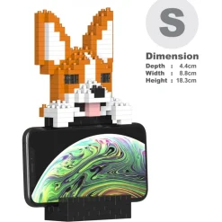 Jekca - Welsh Corgi Phone Stand 01S - Lego - Sculpture - Construction - 4D - Brick Animals - Toys - Avvenice