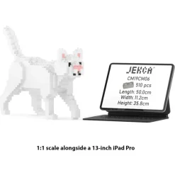 Jekca - White Cat Mini 01 - Big - Lego - Sculpture - Construction - 4D - Brick Animals - Toys - Avvenice