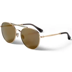 Jimmy Choo - Abbie - Gold Glitter Aviator Sunglasses with Mirror Lenses and Metal Frame - Jimmy Choo Eyewear - Avvenice