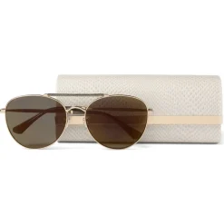Jimmy Choo - Abbie - Gold Glitter Aviator Sunglasses with Mirror Lenses and Metal Frame - Jimmy Choo Eyewear - Avvenice