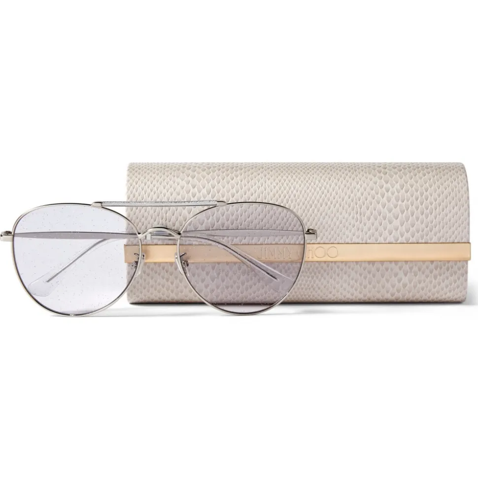 Jimmy Choo - Abbie - Lilac Glitter Aviator Sunglasses with Palladium Frame - Jimmy Choo Eyewear - Avvenice