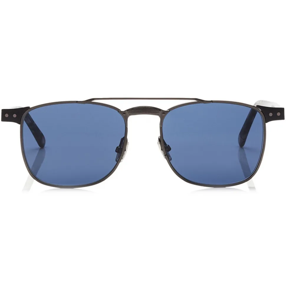 Jimmy Choo - Alan - Blue Avio Ruthenium Havana Square Frame Sunglasses with Metal Frame - Avvenice