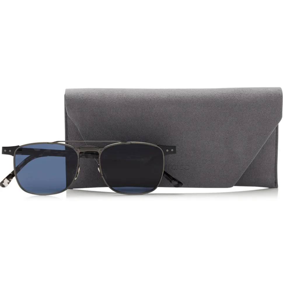 Jimmy Choo - Alan - Blue Avio Ruthenium Havana Square Frame Sunglasses with Metal Frame - Avvenice