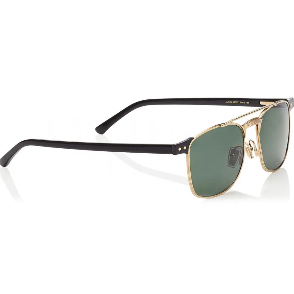 Jimmy Choo - Alan - Green Lens and Black Acetate Square Frame Sunglasses with Gold Metal Frame - Avvenice
