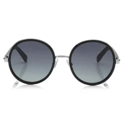 Jimmy Choo - Andie - Black Acetate Round Framed Sunglasses with Silver Lurex Detailing - Sunglasses - Jimmy Choo Eyewear - Avvenice