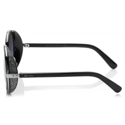 Jimmy Choo - Andie - Black Acetate Round Framed Sunglasses with Silver Lurex Detailing - Sunglasses - Jimmy Choo Eyewear - Avvenice