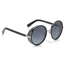 Jimmy Choo - Andie - Black Acetate Round Framed Sunglasses with Silver Lurex Detailing - Sunglasses - Jimmy Choo Eyewear - Avvenice