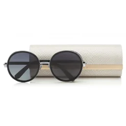 Jimmy Choo - Andie - Black Acetate Round Framed Sunglasses with Silver Lurex Detailing - Sunglasses - Jimmy Choo Eyewear - Avvenice