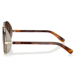 Jimmy Choo - Andie - Havana Brown Acetate Round Framed Sunglasses with Gold Silver Crystal Fabric Detailing - Jimmy Choo Eyewear - Avvenice