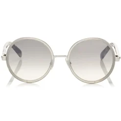 Jimmy Choo - Andie - Light Grey Havana Round Framed Sunglasses with Crystal Glitter Detailing - Sunglasses - Jimmy Choo Eyewear - Avvenice