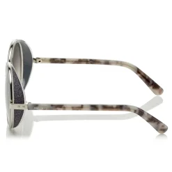 Jimmy Choo - Andie - Light Grey Havana Round Framed Sunglasses with Crystal Glitter Detailing - Sunglasses - Jimmy Choo Eyewear - Avvenice