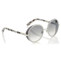 Jimmy Choo - Andie - Light Grey Havana Round Framed Sunglasses with Crystal Glitter Detailing - Sunglasses - Jimmy Choo Eyewear - Avvenice