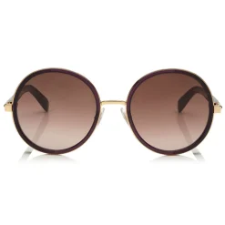 Jimmy Choo - Andie - Plum Acetate Round Framed Sunglasses with Lurex Detailing - Sunglasses - Jimmy Choo Eyewear - Avvenice