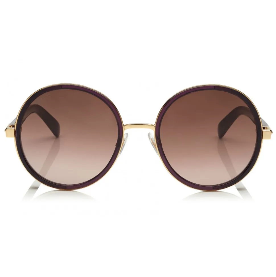 Jimmy Choo - Andie - Plum Acetate Round Framed Sunglasses with Lurex Detailing - Sunglasses - Jimmy Choo Eyewear - Avvenice