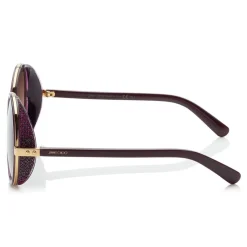 Jimmy Choo - Andie - Plum Acetate Round Framed Sunglasses with Lurex Detailing - Sunglasses - Jimmy Choo Eyewear - Avvenice