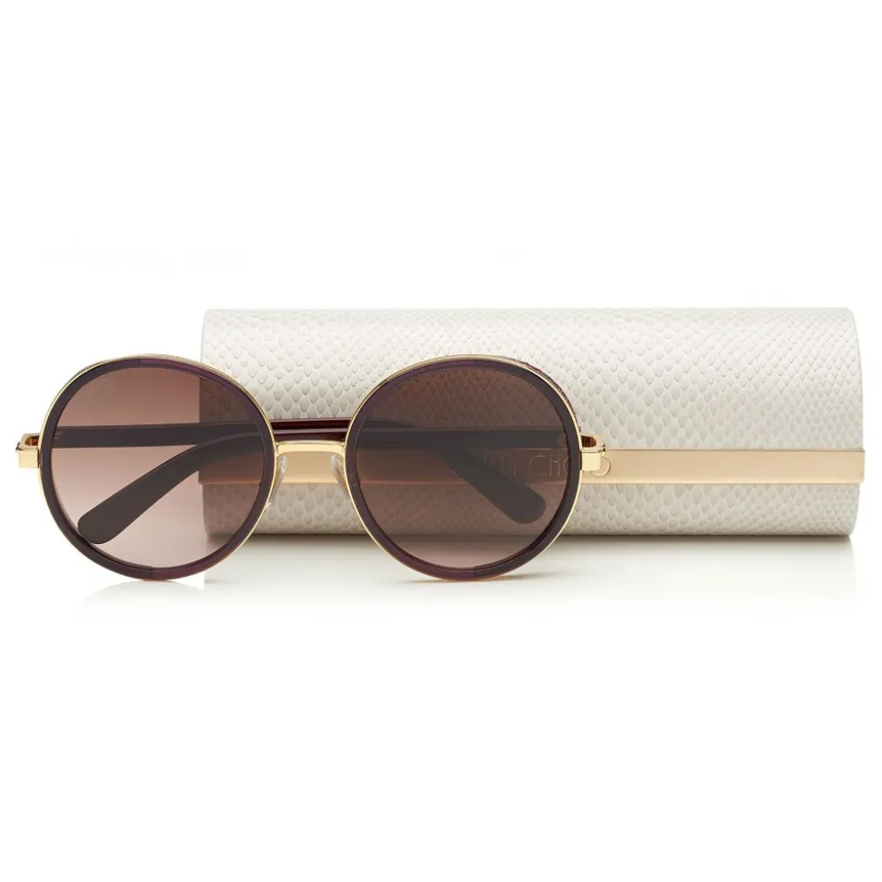 Jimmy Choo - Andie - Plum Acetate Round Framed Sunglasses with Lurex Detailing - Sunglasses - Jimmy Choo Eyewear - Avvenice