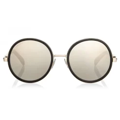 Jimmy Choo - Andie - Rose Gold and Black Round Sunglasses with Silver Fabric Detailing - Jimmy Choo Eyewear - Avvenice