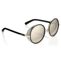 Jimmy Choo - Andie - Rose Gold and Black Round Sunglasses with Silver Fabric Detailing - Jimmy Choo Eyewear - Avvenice