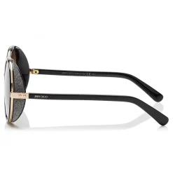 Jimmy Choo - Andie - Rose Gold and Black Round Sunglasses with Gold and Silver Fabric Detailing - Jimmy Choo Eyewear - Avvenice