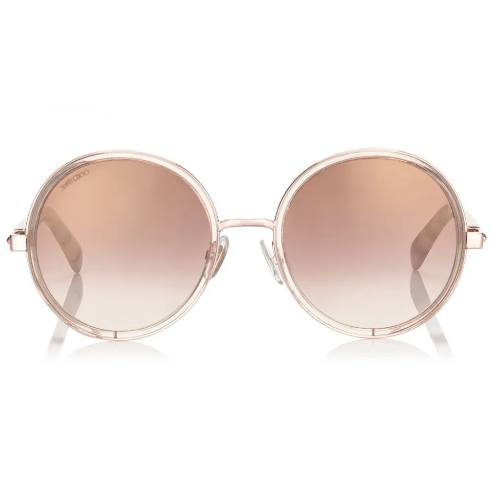 Jimmy Choo - Andie - Shaded Mirror Gold Round Sunglasses with Gold Silver Crystal Fabric - Sunglasses - Jimmy Choo Eyewear - Avvenice