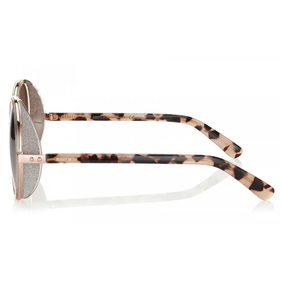 Jimmy Choo - Andie - Shaded Mirror Gold Round Sunglasses with Gold Silver Crystal Fabric - Sunglasses - Jimmy Choo Eyewear - Avvenice
