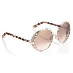 Jimmy Choo - Andie - Shaded Mirror Gold Round Sunglasses with Gold Silver Crystal Fabric - Sunglasses - Jimmy Choo Eyewear - Avvenice