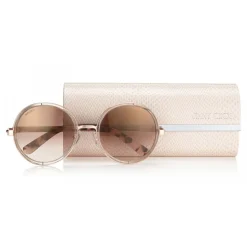 Jimmy Choo - Andie - Shaded Mirror Gold Round Sunglasses with Gold Silver Crystal Fabric - Sunglasses - Jimmy Choo Eyewear - Avvenice