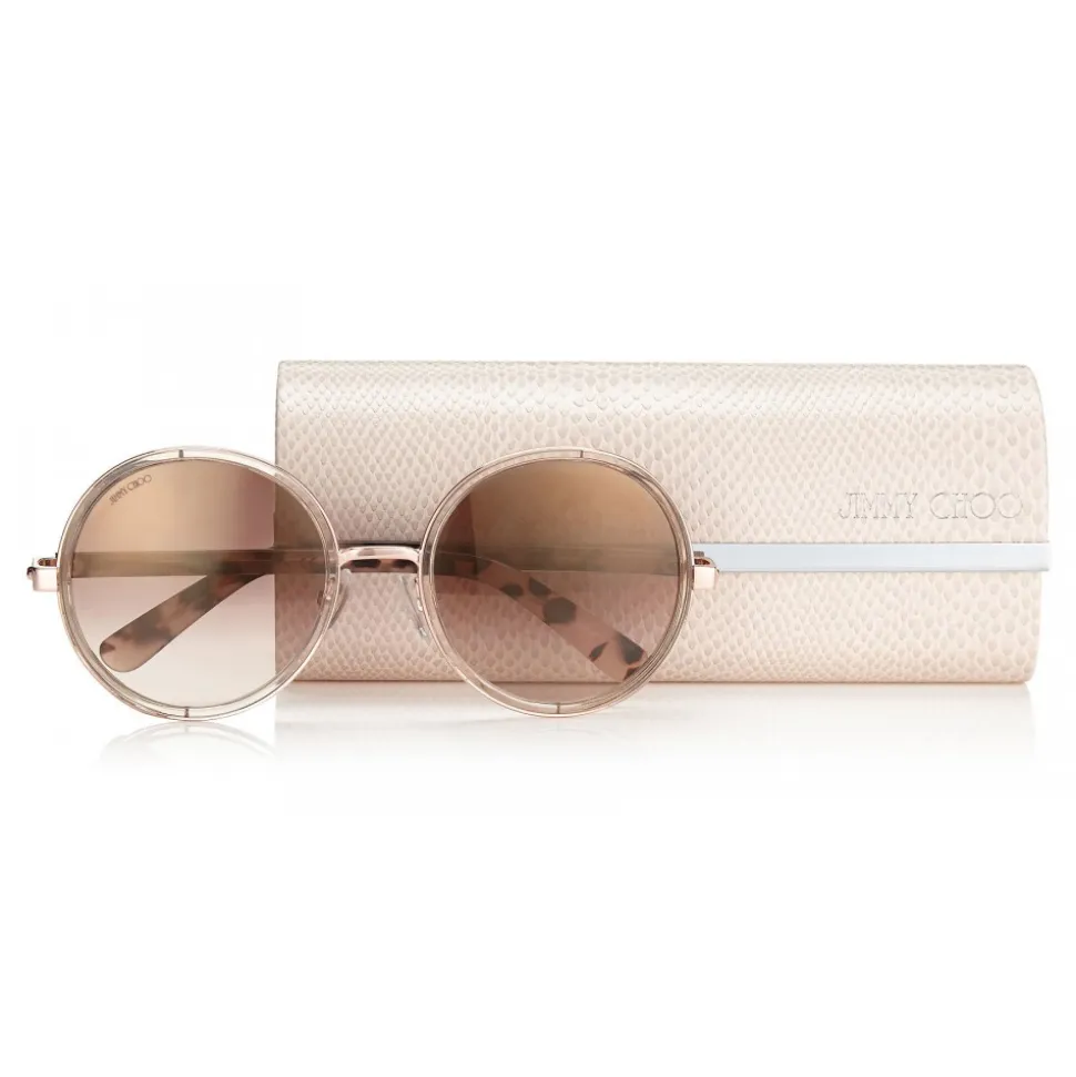 Jimmy Choo - Andie - Shaded Mirror Gold Round Sunglasses with Gold Silver Crystal Fabric - Sunglasses - Jimmy Choo Eyewear - Avvenice