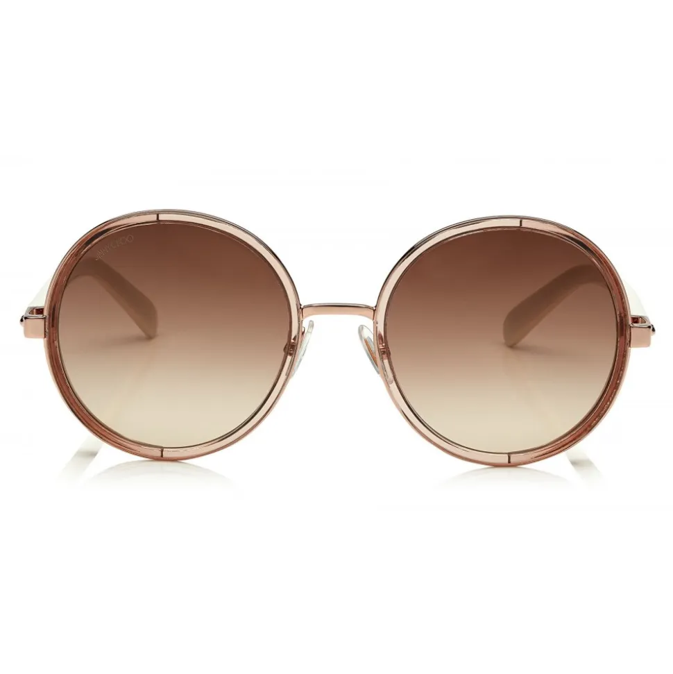 Jimmy Choo - Andie - White Acetate Round Framed Sunglasses with Gold Lurex Detailing - Jimmy Choo Eyewear - Avvenice