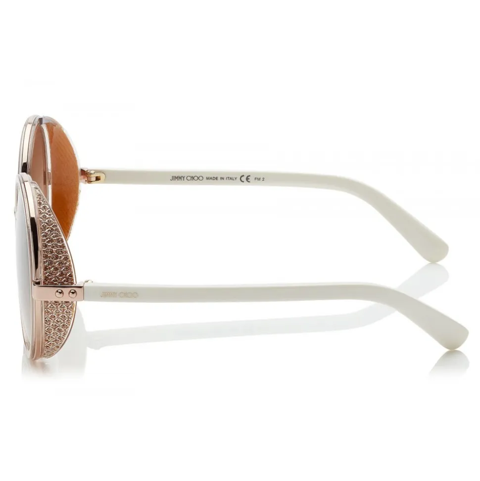 Jimmy Choo - Andie - White Acetate Round Framed Sunglasses with Gold Lurex Detailing - Jimmy Choo Eyewear - Avvenice