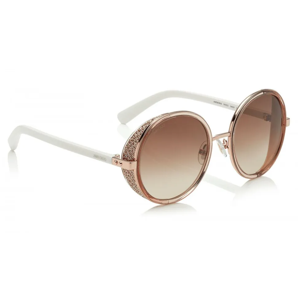 Jimmy Choo - Andie - White Acetate Round Framed Sunglasses with Gold Lurex Detailing - Jimmy Choo Eyewear - Avvenice