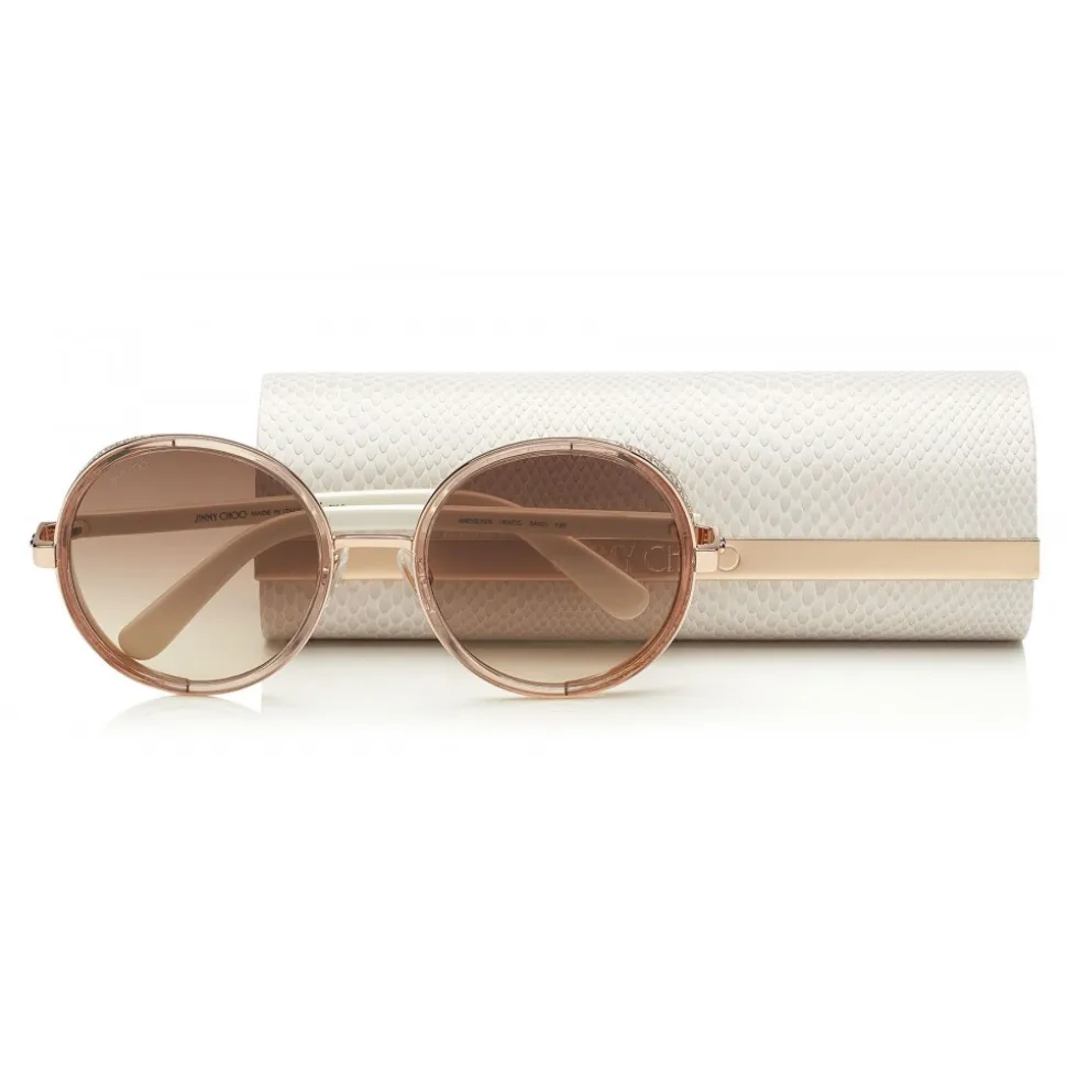 Jimmy Choo - Andie - White Acetate Round Framed Sunglasses with Gold Lurex Detailing - Jimmy Choo Eyewear - Avvenice