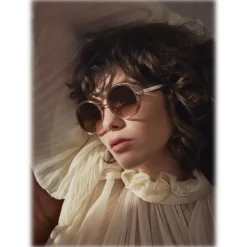 Jimmy Choo - Andie - White Acetate Round Framed Sunglasses with Gold Lurex Detailing - Jimmy Choo Eyewear - Avvenice
