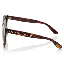 Jimmy Choo - Astar - Dark Havana Oversized Sunglasses with Star Stud Detailing - Sunglasses - Jimmy Choo Eyewear - Avvenice