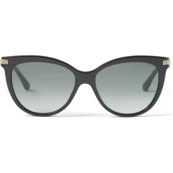 Jimmy Choo - Axelle - Black Acetate and Rose Gold Metal Cat Eye Sunglasses with Grey-Shaded Lenses - Avvenice