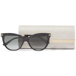 Jimmy Choo - Axelle - Black Acetate and Rose Gold Metal Cat Eye Sunglasses with Grey-Shaded Lenses - Avvenice