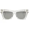 Jimmy Choo - Bee - Silver Mirror Cat Eye Sunglasses with Silver and Clear Swarovski Crystals - Avvenice