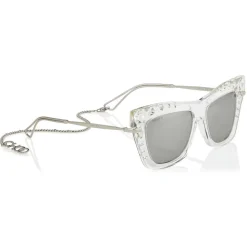 Jimmy Choo - Bee - Silver Mirror Cat Eye Sunglasses with Silver and Clear Swarovski Crystals - Avvenice