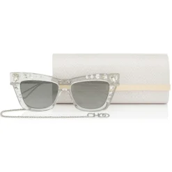 Jimmy Choo - Bee - Silver Mirror Cat Eye Sunglasses with Silver and Clear Swarovski Crystals - Avvenice