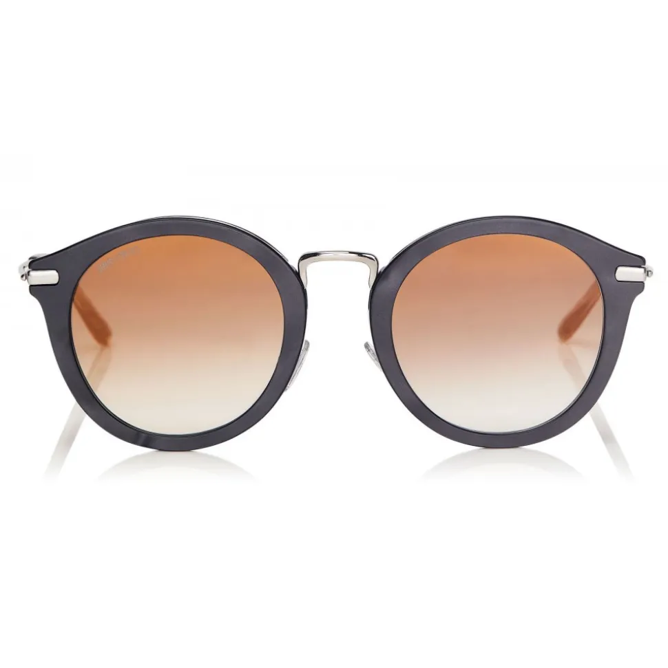 Jimmy Choo - Bobby - Black Pearl Round Frame Sunglasses with Perforated Stars - Jimmy Choo Eyewear - Avvenice