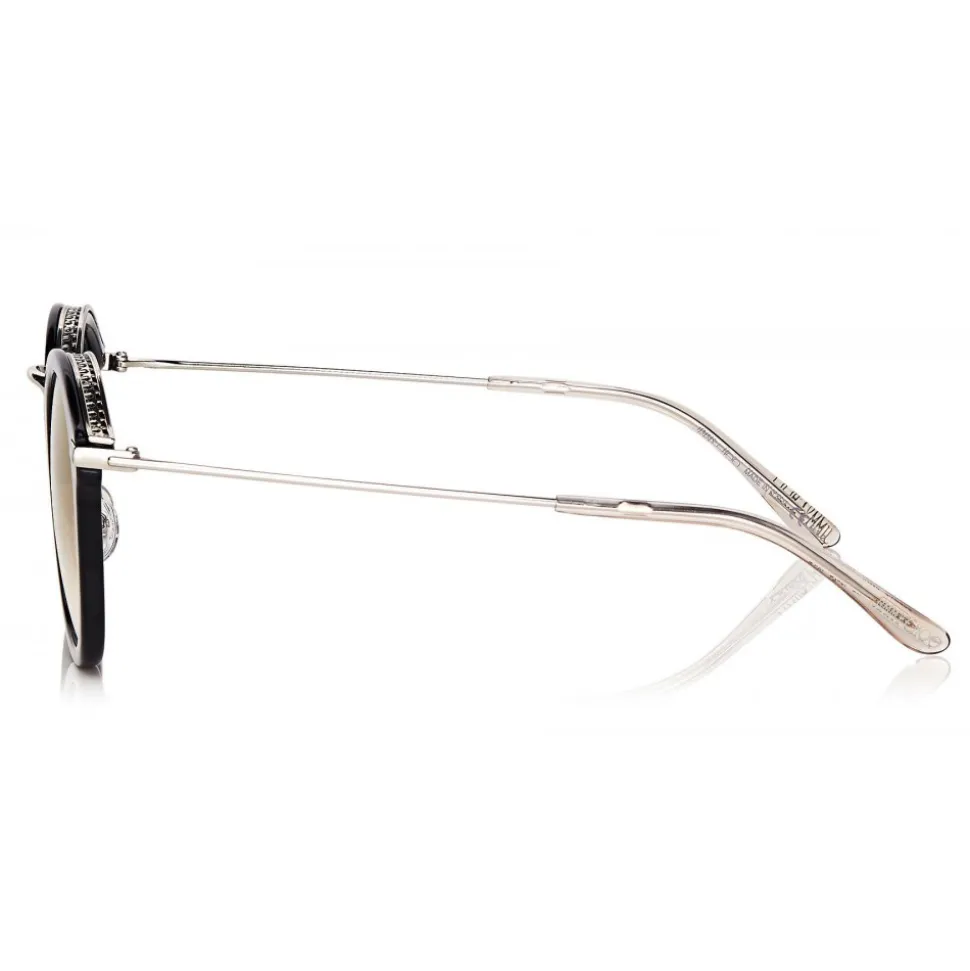 Jimmy Choo - Bobby - Black Pearl Round Frame Sunglasses with Perforated Stars - Jimmy Choo Eyewear - Avvenice