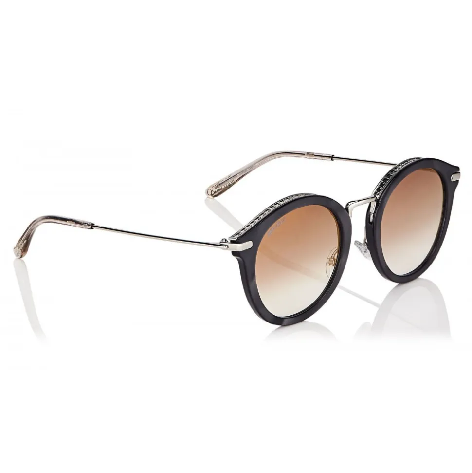 Jimmy Choo - Bobby - Black Pearl Round Frame Sunglasses with Perforated Stars - Jimmy Choo Eyewear - Avvenice