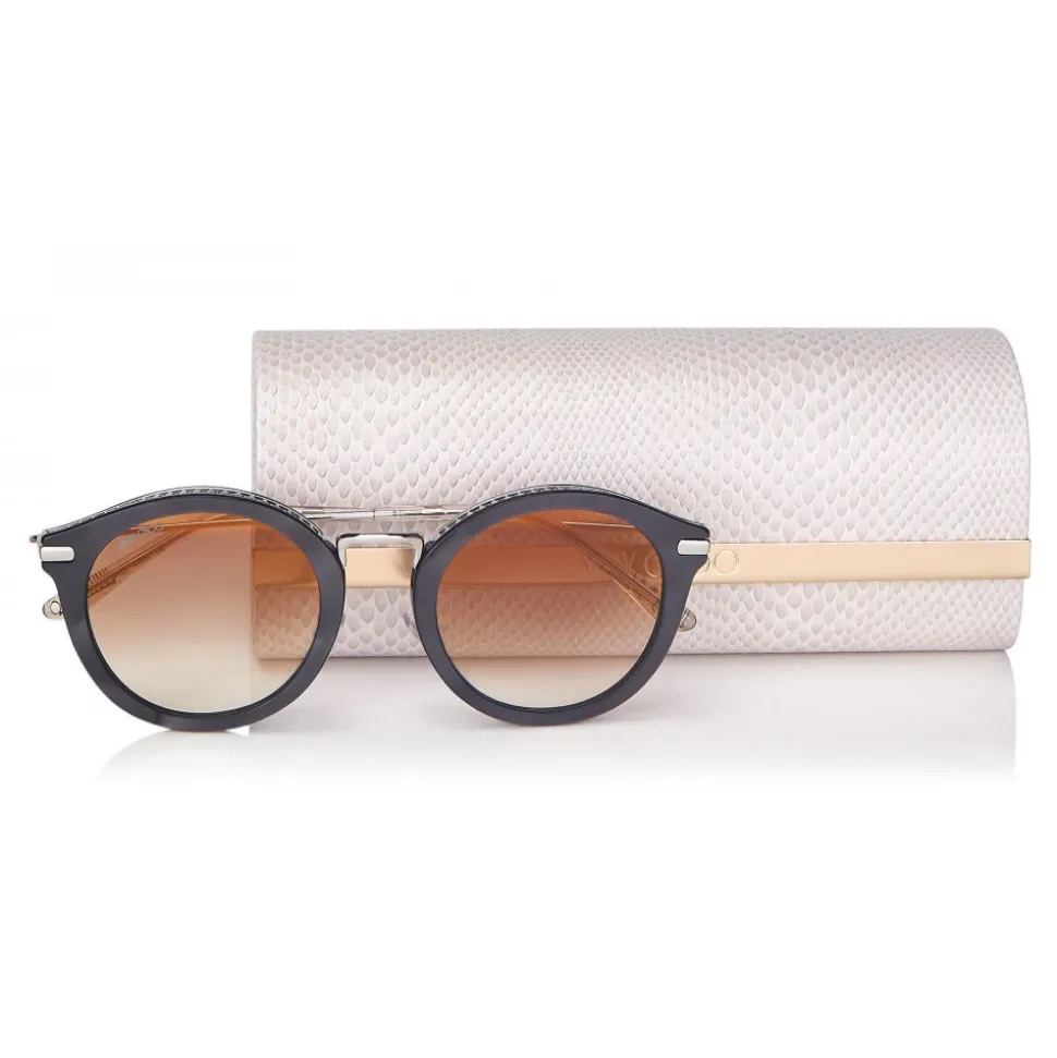 Jimmy Choo - Bobby - Black Pearl Round Frame Sunglasses with Perforated Stars - Jimmy Choo Eyewear - Avvenice